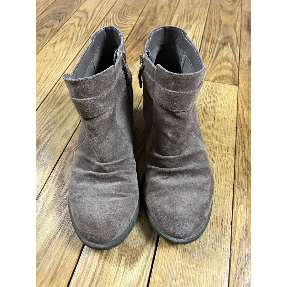 Brown Suede Ankle Boots Buckle Zip Side Block‎ Heel Casual Fashion
